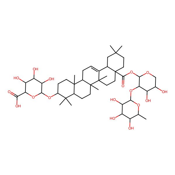 2D Structure of 6-[[8a-[4,5-Dihydroxy-3-(3,4,5-trihydroxy-6-methyloxan-2-yl)oxyoxan-2-yl]oxycarbonyl-4,4,6a,6b,11,11,14b-heptamethyl-1,2,3,4a,5,6,7,8,9,10,12,12a,14,14a-tetradecahydropicen-3-yl]oxy]-3,4,5-trihydroxyoxane-2-carboxylic acid