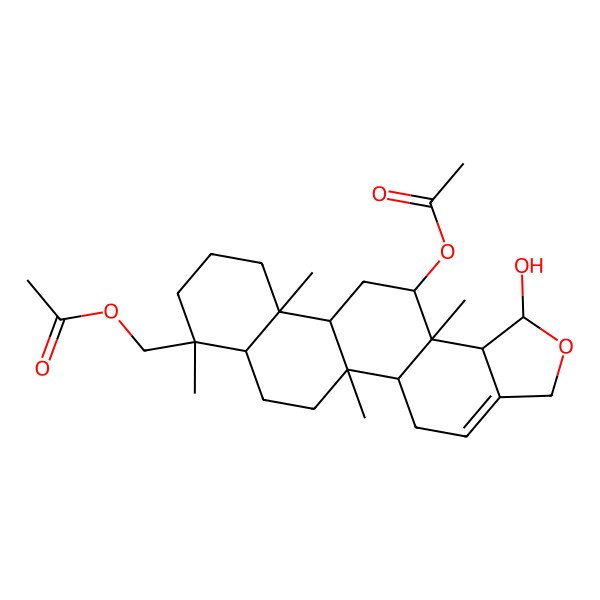 2D Structure of (13-Acetyloxy-1-hydroxy-5b,8,11a,13a-tetramethyl-1,3,5,5a,6,7,7a,9,10,11,11b,12,13,13b-tetradecahydrophenanthro[2,1-e][2]benzofuran-8-yl)methyl acetate