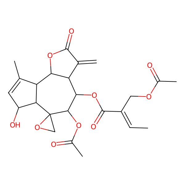 2D Structure of [(3aR,4S,5S,6R,6aS,7R,9aR,9bR)-5-acetyloxy-7-hydroxy-9-methyl-3-methylidene-2-oxospiro[4,5,6a,7,9a,9b-hexahydro-3aH-azuleno[4,5-b]furan-6,2'-oxirane]-4-yl] (E)-2-(acetyloxymethyl)but-2-enoate
