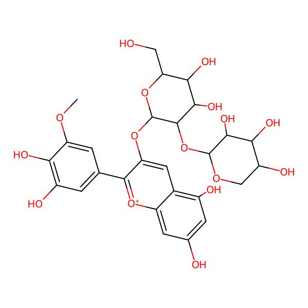 2D Structure of (2R,3R,4R,5S)-2-[(2S,3R,4S,5S,6R)-2-[2-(3,4-dihydroxy-5-methoxyphenyl)-5,7-dihydroxychromenylium-3-yl]oxy-4,5-dihydroxy-6-(hydroxymethyl)oxan-3-yl]oxyoxane-3,4,5-triol