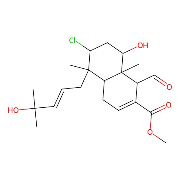 2D Structure of Methyl 6-chloro-1-formyl-8-hydroxy-5-(4-hydroxy-4-methylpent-2-enyl)-5,8a-dimethyl-1,4,4a,6,7,8-hexahydronaphthalene-2-carboxylate