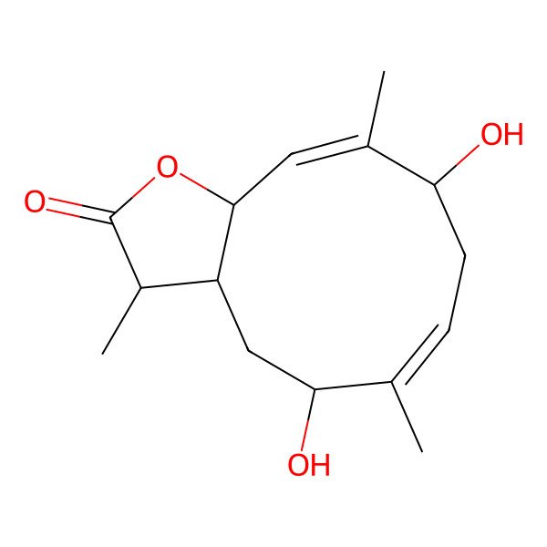 2D Structure of (3S,3aS,5S,6E,9R,10E,11aS)-5,9-dihydroxy-3,6,10-trimethyl-3a,4,5,8,9,11a-hexahydro-3H-cyclodeca[b]furan-2-one