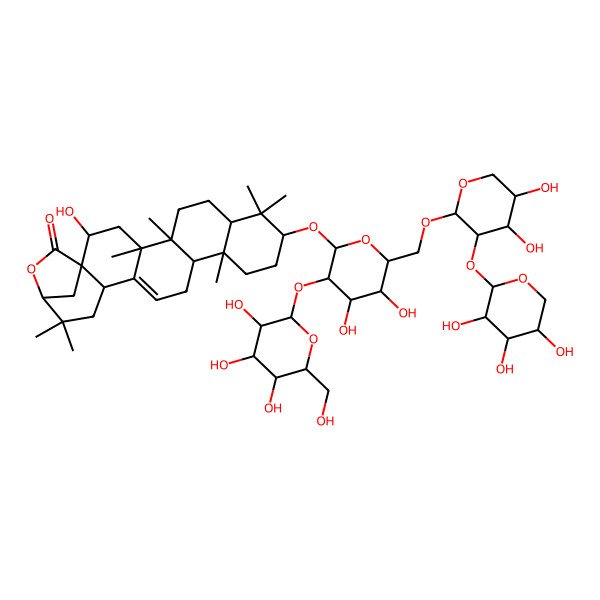 2D Structure of 10-[6-[[4,5-Dihydroxy-3-(3,4,5-trihydroxyoxan-2-yl)oxyoxan-2-yl]oxymethyl]-4,5-dihydroxy-3-[3,4,5-trihydroxy-6-(hydroxymethyl)oxan-2-yl]oxyoxan-2-yl]oxy-2-hydroxy-4,5,9,9,13,20,20-heptamethyl-22-oxahexacyclo[19.2.1.01,18.04,17.05,14.08,13]tetracos-16-en-23-one