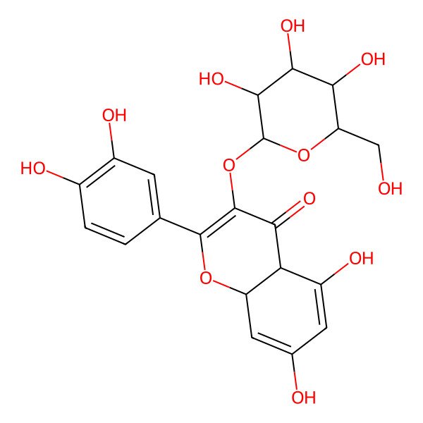 2D Structure of (4aS,8aS)-2-(3,4-dihydroxyphenyl)-5,7-dihydroxy-3-[(2S,3R,4S,5S,6R)-3,4,5-trihydroxy-6-(hydroxymethyl)oxan-2-yl]oxy-4a,8a-dihydrochromen-4-one