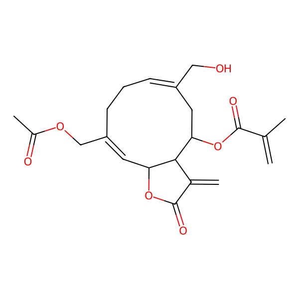 2D Structure of [10-(Acetyloxymethyl)-6-(hydroxymethyl)-3-methylidene-2-oxo-3a,4,5,8,9,11a-hexahydrocyclodeca[b]furan-4-yl] 2-methylprop-2-enoate