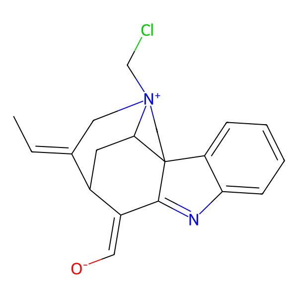 2D Structure of [(1R,11S,12E,17S)-14-(chloromethyl)-12-ethylidene-8-aza-14-azoniapentacyclo[9.5.2.01,9.02,7.014,17]octadeca-2,4,6,8-tetraen-10-ylidene]methanolate