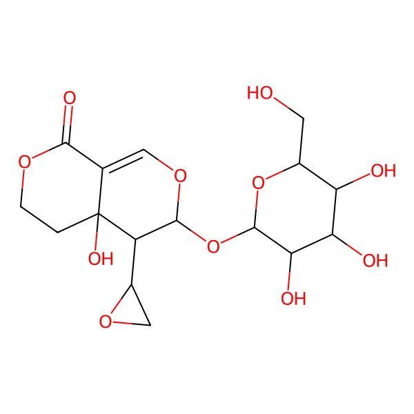 2D Structure of (3S,4R,4aR)-4a-hydroxy-4-[(2S)-oxiran-2-yl]-3-[(2S,3S,4R,5S,6S)-3,4,5-trihydroxy-6-(hydroxymethyl)oxan-2-yl]oxy-3,4,5,6-tetrahydropyrano[3,4-c]pyran-8-one