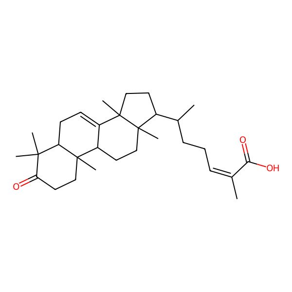 2D Structure of (E,6R)-2-methyl-6-[(5R,9S,10R,13R,14R,17R)-4,4,10,13,14-pentamethyl-3-oxo-1,2,5,6,9,11,12,15,16,17-decahydrocyclopenta[a]phenanthren-17-yl]hept-2-enoic acid