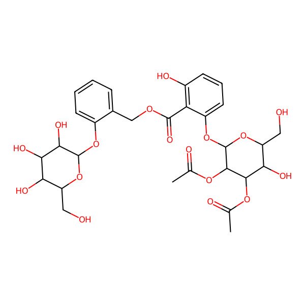 2D Structure of [2-[(2S,3R,4S,5S,6R)-3,4,5-trihydroxy-6-(hydroxymethyl)oxan-2-yl]oxyphenyl]methyl 2-[(2S,3R,4S,5R,6R)-3,4-diacetyloxy-5-hydroxy-6-(hydroxymethyl)oxan-2-yl]oxy-6-hydroxybenzoate