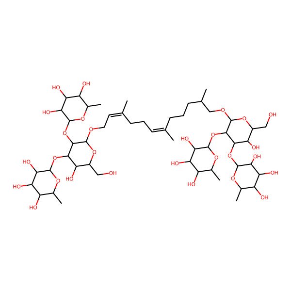 2D Structure of (2S,3R,4S,5S,6R)-2-[(2R,3R,4R,5S,6R)-5-hydroxy-2-[(2E,6E,11R)-12-[(2S,3S,4R,5S,6S)-5-hydroxy-6-(hydroxymethyl)-4-[(2S,3S,4S,5S,6S)-3,4,5-trihydroxy-6-methyloxan-2-yl]oxy-3-[(2S,3R,4S,5R,6R)-3,4,5-trihydroxy-6-methyloxan-2-yl]oxyoxan-2-yl]oxy-3,7,11-trimethyldodeca-2,6-dienoxy]-6-(hydroxymethyl)-3-[(2S,3R,4S,5R,6R)-3,4,5-trihydroxy-6-methyloxan-2-yl]oxyoxan-4-yl]oxy-6-methyloxane-3,4,5-triol