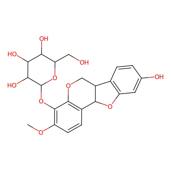 2D Structure of (2S,3R,4S,5S,6R)-2-[[(6aR,11aR)-9-hydroxy-3-methoxy-6a,11a-dihydro-6H-[1]benzofuro[3,2-c]chromen-4-yl]oxy]-6-(hydroxymethyl)oxane-3,4,5-triol