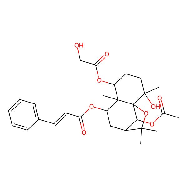 2D Structure of [12-Acetyloxy-2-hydroxy-5-(2-hydroxyacetyl)oxy-2,6,10,10-tetramethyl-11-oxatricyclo[7.2.1.01,6]dodecan-7-yl] 3-phenylprop-2-enoate