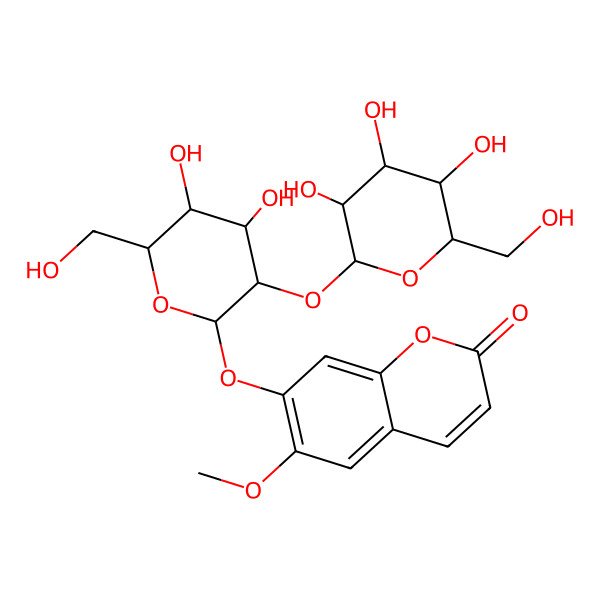 2D Structure of 7-[(2S,3R,4S,5S,6R)-4,5-dihydroxy-6-(hydroxymethyl)-3-[(2S,3R,4S,5S,6R)-3,4,5-trihydroxy-6-(hydroxymethyl)oxan-2-yl]oxyoxan-2-yl]oxy-6-methoxychromen-2-one