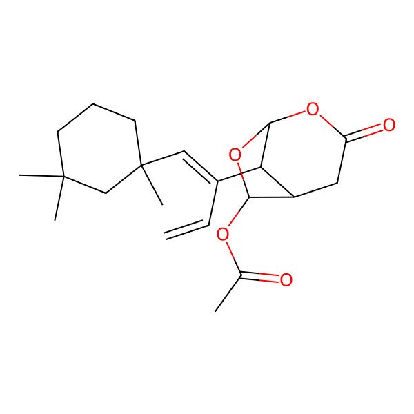 2D Structure of [3-Oxo-8-[1-(1,3,3-trimethylcyclohexyl)buta-1,3-dien-2-yl]-2,7-dioxabicyclo[3.2.1]octan-6-yl] acetate