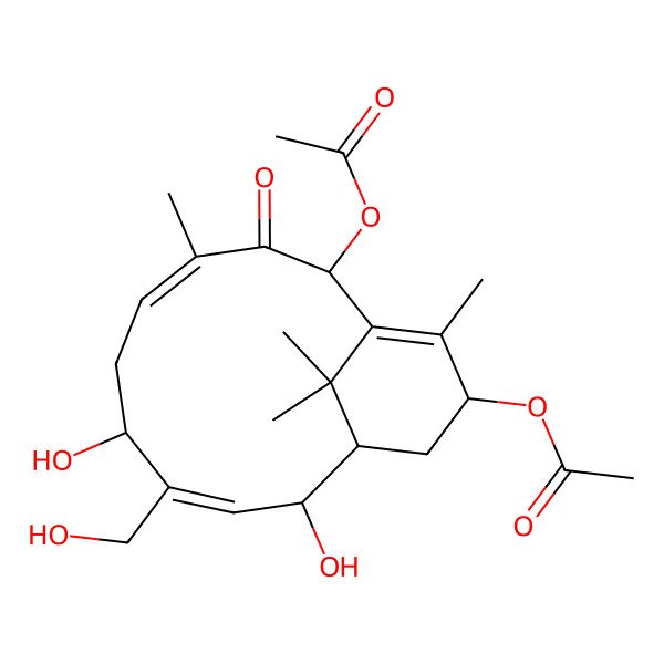 2D Structure of [2-Acetyloxy-7,10-dihydroxy-8-(hydroxymethyl)-4,14,15,15-tetramethyl-3-oxo-13-bicyclo[9.3.1]pentadeca-1(14),4,8-trienyl] acetate