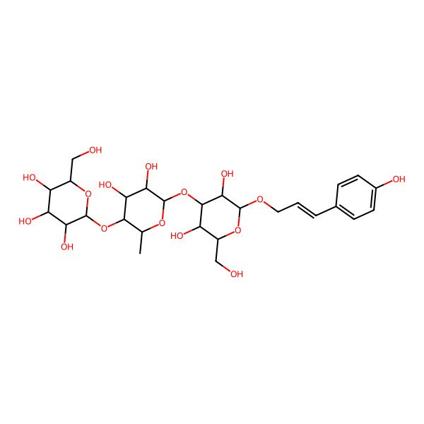 2D Structure of 2-[6-[3,5-Dihydroxy-2-(hydroxymethyl)-6-[3-(4-hydroxyphenyl)prop-2-enoxy]oxan-4-yl]oxy-4,5-dihydroxy-2-methyloxan-3-yl]oxy-6-(hydroxymethyl)oxane-3,4,5-triol