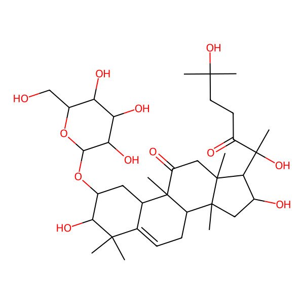 2D Structure of (2S,3S,8S,9R,10R,13R,14S,16R,17R)-17-[(2R)-2,6-dihydroxy-6-methyl-3-oxoheptan-2-yl]-3,16-dihydroxy-4,4,9,13,14-pentamethyl-2-[(2R,3R,4S,5S,6R)-3,4,5-trihydroxy-6-(hydroxymethyl)oxan-2-yl]oxy-1,2,3,7,8,10,12,15,16,17-decahydrocyclopenta[a]phenanthren-11-one