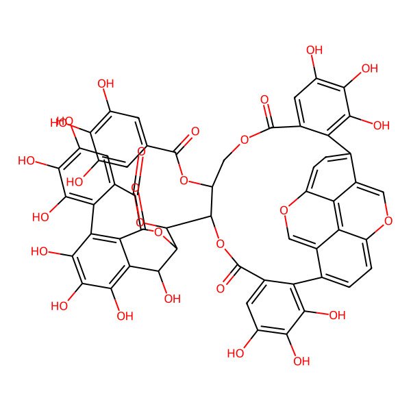 2D Structure of [10-(2,3,4,7,8,9,19-Heptahydroxy-12,17-dioxo-13,16-dioxatetracyclo[13.3.1.05,18.06,11]nonadeca-1,3,5(18),6,8,10-hexaen-14-yl)-3,4,5,17,18,19-hexahydroxy-8,14-dioxo-9,13,25,32-tetraoxaheptacyclo[25.8.0.02,7.015,20.021,30.024,29.028,33]pentatriaconta-1(35),2,4,6,15,17,19,21,23,26,28,30,33-tridecaen-11-yl] 3,4,5-trihydroxybenzoate
