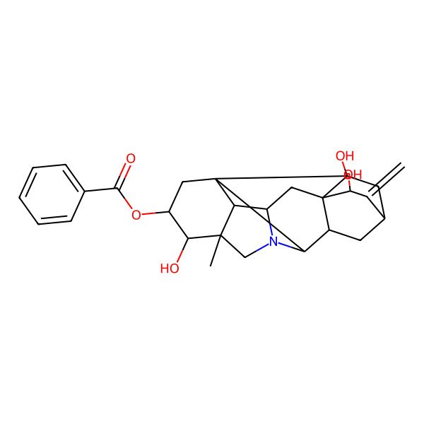 2D Structure of [(1R,3R,4R,5S,8R,9S,11S,13R,14S,16S,17R,18R)-4,13,18-trihydroxy-5-methyl-12-methylidene-7-azaheptacyclo[9.6.2.01,8.05,17.07,16.09,14.014,18]nonadecan-3-yl] benzoate