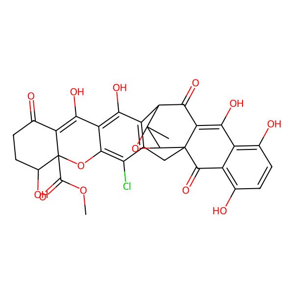2D Structure of methyl (1R,7S,8R,17S,28S,30R)-4-chloro-8,13,15,20,22,25-hexahydroxy-30-methyl-11,18,27-trioxo-6,29-dioxaoctacyclo[15.10.3.01,19.03,16.05,14.07,12.021,26.028,30]triaconta-3(16),4,12,14,19,21,23,25-octaene-7-carboxylate