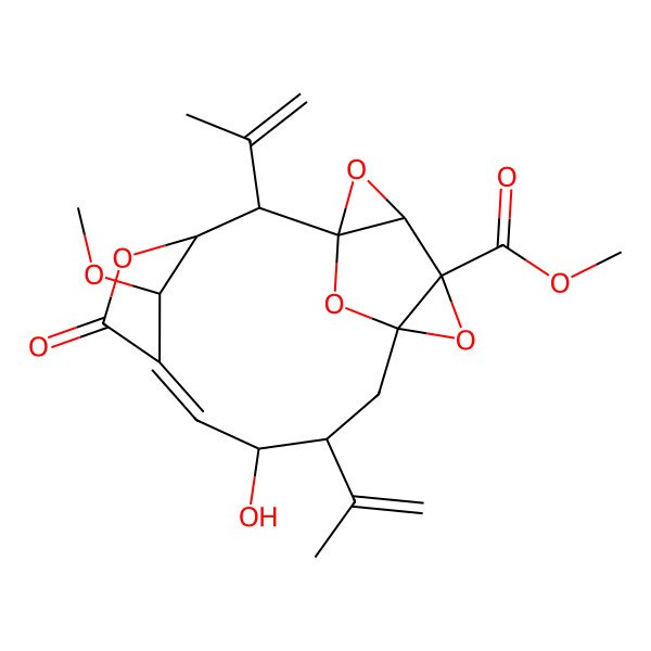2D Structure of methyl (1R,2R,3S,6E,8S,9R,11S,13R,14S,17R)-8-hydroxy-17-methoxy-5-oxo-2,9-bis(prop-1-en-2-yl)-4,12,15,16-tetraoxapentacyclo[9.4.1.13,6.01,14.011,13]heptadec-6-ene-13-carboxylate