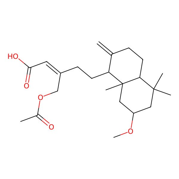 2D Structure of (Z)-5-[(1R,4aR,7R,8aR)-7-methoxy-5,5,8a-trimethyl-2-methylidene-3,4,4a,6,7,8-hexahydro-1H-naphthalen-1-yl]-3-(acetyloxymethyl)pent-2-enoic acid