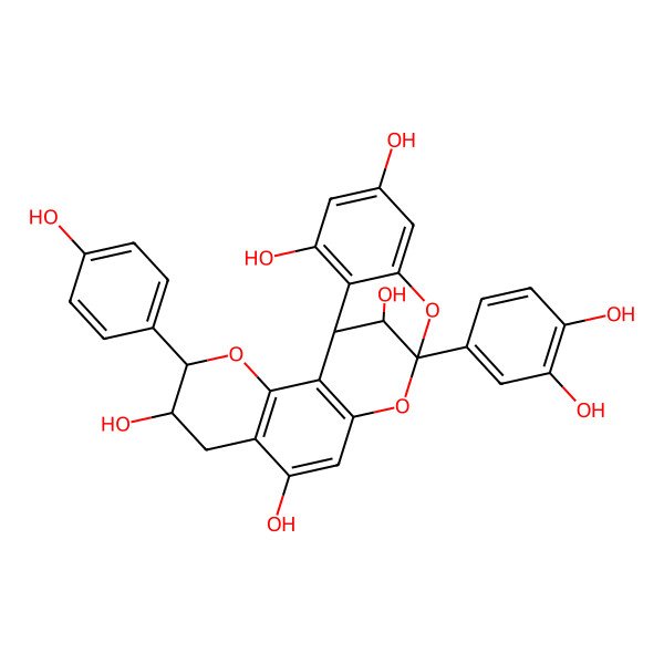 2D Structure of (1R,5R,6S,13S,21S)-13-(3,4-dihydroxyphenyl)-5-(4-hydroxyphenyl)-4,12,14-trioxapentacyclo[11.7.1.02,11.03,8.015,20]henicosa-2(11),3(8),9,15,17,19-hexaene-6,9,17,19,21-pentol