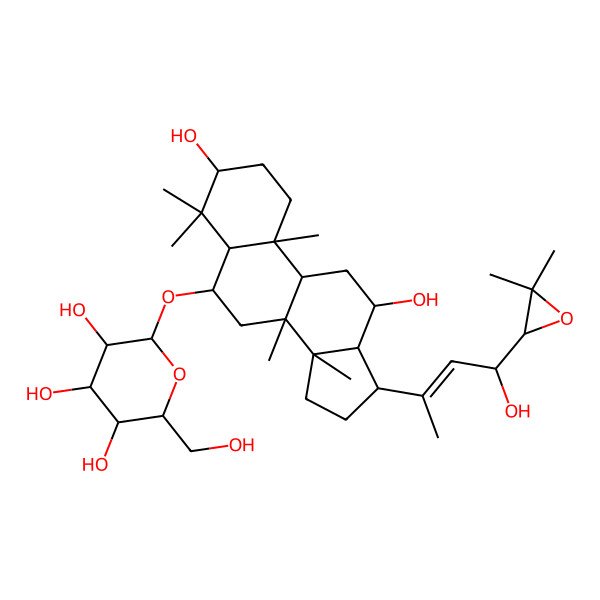 2D Structure of (2R,3R,4S,5S,6R)-2-[[(3S,5R,6S,8R,9R,10R,12R,13R,14R,17S)-17-[(E,4S)-4-[(2R)-3,3-dimethyloxiran-2-yl]-4-hydroxybut-2-en-2-yl]-3,12-dihydroxy-4,4,8,10,14-pentamethyl-2,3,5,6,7,9,11,12,13,15,16,17-dodecahydro-1H-cyclopenta[a]phenanthren-6-yl]oxy]-6-(hydroxymethyl)oxane-3,4,5-triol