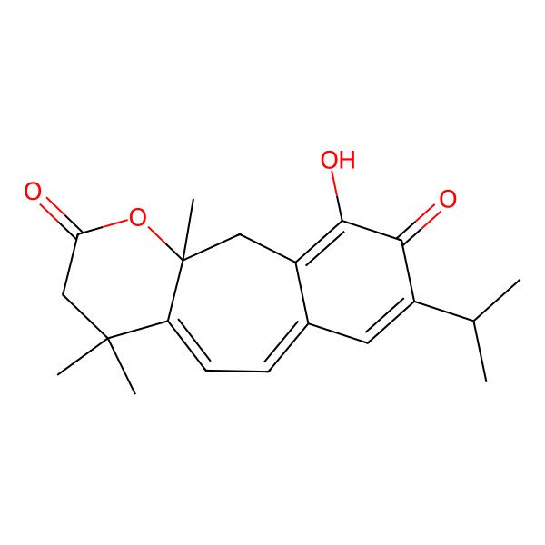 2D Structure of (3R)-15-hydroxy-3,7,7-trimethyl-13-propan-2-yl-4-oxatricyclo[9.4.0.03,8]pentadeca-1(15),8,10,12-tetraene-5,14-dione