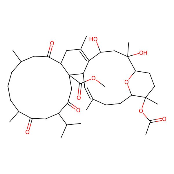 2D Structure of methyl (1R,2S,4S,8S,11S,15R,18S,21S,22S,23E,27S,28R)-28-acetyloxy-2,4-dihydroxy-2,6,11,15,24,28-hexamethyl-9,16,19-trioxo-18-propan-2-yl-31-oxatetracyclo[25.3.1.05,22.08,21]hentriaconta-5,23-diene-21-carboxylate