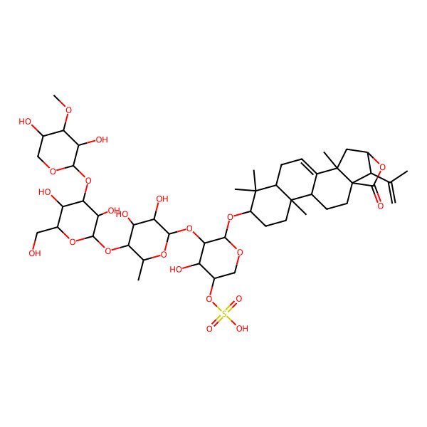 2D Structure of [(3S,4R,5R,6R)-5-[(2S,3S,4R,5R,6S)-5-[(2S,3R,4R,5R,6S)-4-[(2R,3R,4S,5R)-3,5-dihydroxy-4-methoxyoxan-2-yl]oxy-3,5-dihydroxy-6-(hydroxymethyl)oxan-2-yl]oxy-3,4-dihydroxy-6-methyloxan-2-yl]oxy-4-hydroxy-6-[[(1R,4S,5S,8R,10R,14R,16R,19S)-5,9,9,14-tetramethyl-18-oxo-19-prop-1-en-2-yl-17-oxapentacyclo[14.2.1.01,14.04,13.05,10]nonadec-12-en-8-yl]oxy]oxan-3-yl] hydrogen sulfate