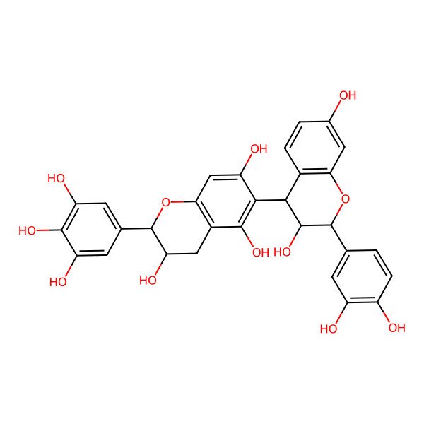 2D Structure of 6-[2-(3,4-dihydroxyphenyl)-3,7-dihydroxy-3,4-dihydro-2H-chromen-4-yl]-2-(3,4,5-trihydroxyphenyl)-3,4-dihydro-2H-chromene-3,5,7-triol