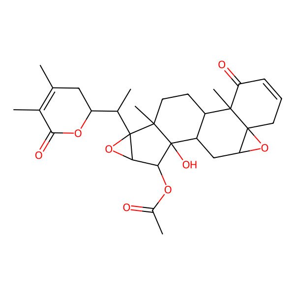 2D Structure of [(1S,2R,7S,9R,11R,12S,13S,14S,16R,17S)-16-[(1R)-1-[(2R)-4,5-dimethyl-6-oxo-2,3-dihydropyran-2-yl]ethyl]-12-hydroxy-2,17-dimethyl-3-oxo-8,15-dioxahexacyclo[9.8.0.02,7.07,9.012,17.014,16]nonadec-4-en-13-yl] acetate