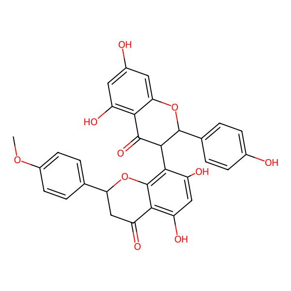 2D Structure of (2S)-8-[(2R,3S)-5,7-dihydroxy-2-(4-hydroxyphenyl)-4-oxo-2,3-dihydrochromen-3-yl]-5,7-dihydroxy-2-(4-methoxyphenyl)-2,3-dihydrochromen-4-one