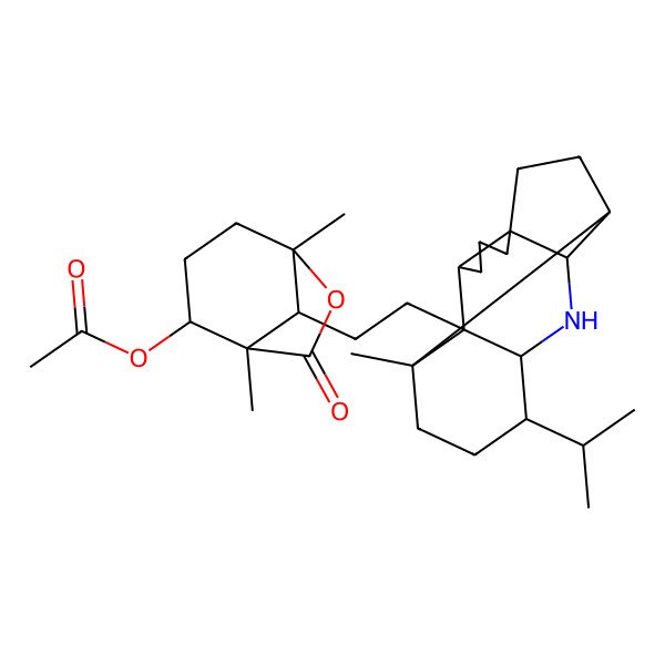 2D Structure of [(1S,2S,5S,8R)-1,5-dimethyl-8-[2-[(1S,2R,3R,7R,10S,11R,13S,14R)-1-methyl-14-propan-2-yl-12-azapentacyclo[8.6.0.02,13.03,7.07,11]hexadecan-2-yl]ethyl]-7-oxo-6-oxabicyclo[3.2.1]octan-2-yl] acetate
