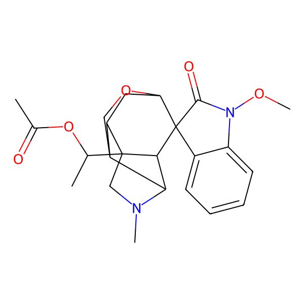 2D Structure of [(1R)-1-[(1R,2R,5S,6S,7S,8R,11S)-1'-methoxy-4-methyl-2'-oxospiro[9-oxa-4-azatetracyclo[6.3.1.02,6.05,11]dodecane-7,3'-indole]-2-yl]ethyl] acetate