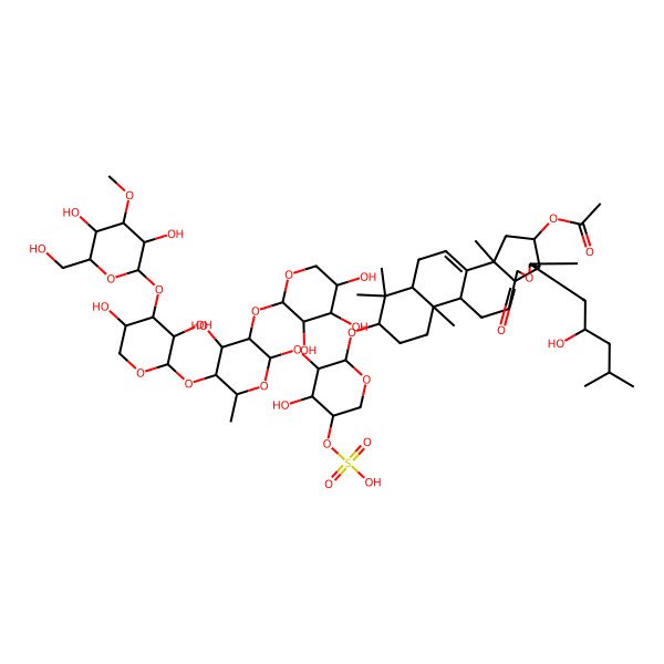 2D Structure of [16-[3-[5-[4-[3,5-Dihydroxy-6-(hydroxymethyl)-4-methoxyoxan-2-yl]oxy-3,5-dihydroxyoxan-2-yl]oxy-4-hydroxy-6-methyl-3-(3,4,5-trihydroxyoxan-2-yl)oxyoxan-2-yl]oxy-4-hydroxy-5-sulfooxyoxan-2-yl]oxy-6-(2-hydroxy-4-methylpentyl)-2,6,13,17,17-pentamethyl-8-oxo-7-oxapentacyclo[10.8.0.02,9.05,9.013,18]icos-1(20)-en-4-yl] acetate