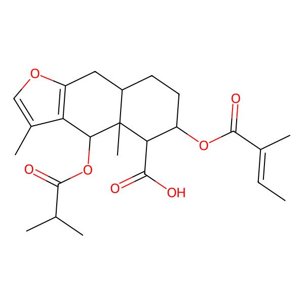 2D Structure of 3,4a-dimethyl-6-(2-methylbut-2-enoyloxy)-4-(2-methylpropanoyloxy)-5,6,7,8,8a,9-hexahydro-4H-benzo[f][1]benzofuran-5-carboxylic acid