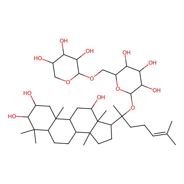 2D Structure of 2-[6-methyl-2-(2,3,12-trihydroxy-4,4,10,13,14-pentamethyl-2,3,5,6,7,8,9,11,12,15,16,17-dodecahydro-1H-cyclopenta[a]phenanthren-17-yl)hept-5-en-2-yl]oxy-6-[(3,4,5-trihydroxyoxan-2-yl)oxymethyl]oxane-3,4,5-triol