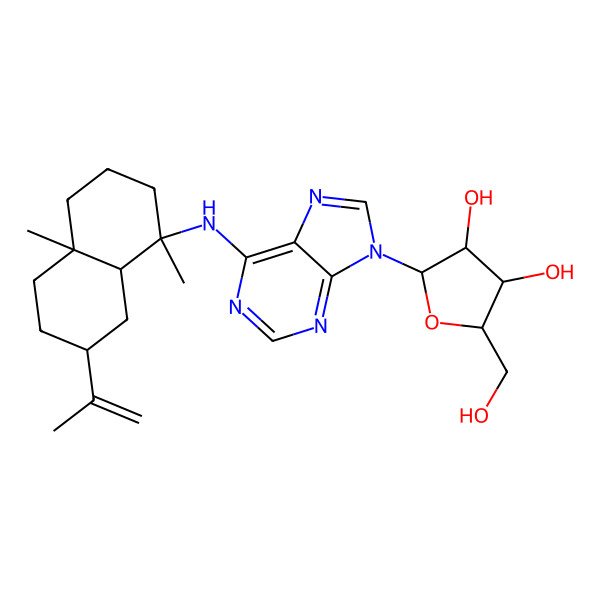 2D Structure of 2-[6-[(1,4a-Dimethyl-7-prop-1-en-2-yl-2,3,4,5,6,7,8,8a-octahydronaphthalen-1-yl)amino]purin-9-yl]-5-(hydroxymethyl)oxolane-3,4-diol