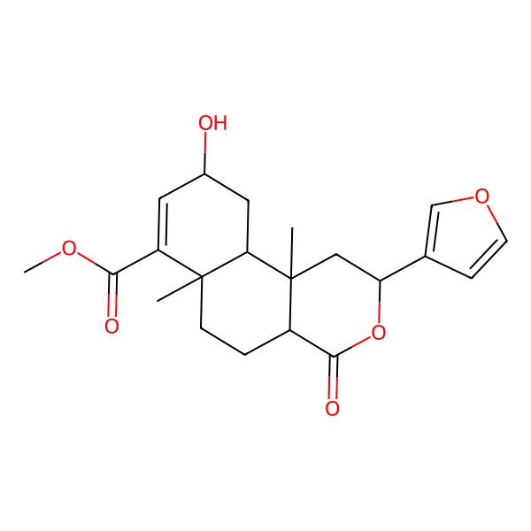 2D Structure of methyl (2R,4aS,6aR,9S,10aS,10bS)-2-(furan-3-yl)-9-hydroxy-6a,10b-dimethyl-4-oxo-1,2,4a,5,6,9,10,10a-octahydrobenzo[f]isochromene-7-carboxylate