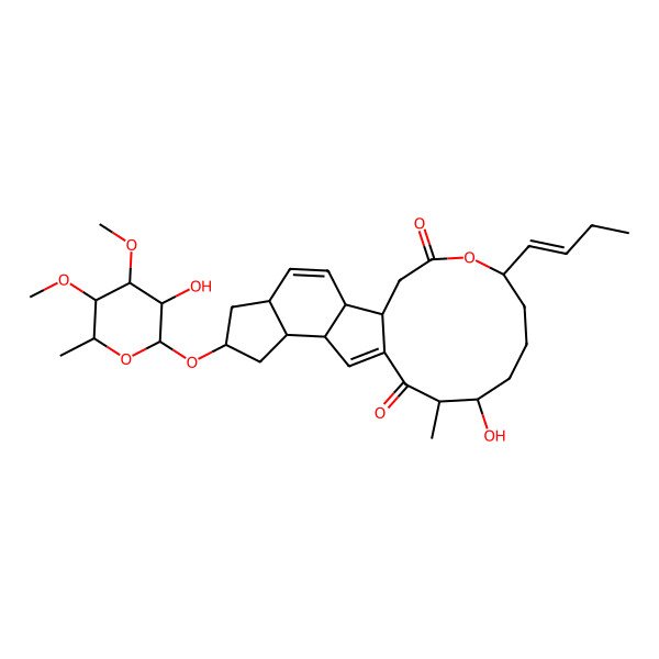 2D Structure of (1S,2R,5S,7R,9R,10S,14R,15S,19R)-19-[(E)-but-1-enyl]-15-hydroxy-7-[(2R,3R,4S,5S,6S)-3-hydroxy-4,5-dimethoxy-6-methyloxan-2-yl]oxy-14-methyl-20-oxatetracyclo[10.10.0.02,10.05,9]docosa-3,11-diene-13,21-dione