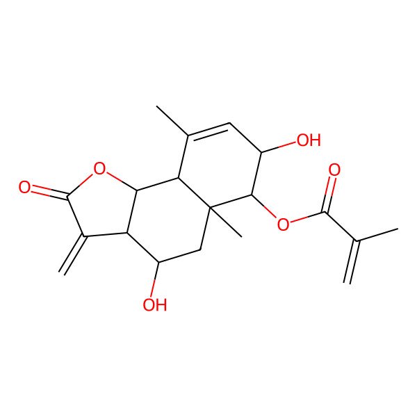 2D Structure of [(3aR,4S,5aR,6R,7R,9aS,9bR)-4,7-dihydroxy-5a,9-dimethyl-3-methylidene-2-oxo-4,5,6,7,9a,9b-hexahydro-3aH-benzo[g][1]benzofuran-6-yl] 2-methylprop-2-enoate