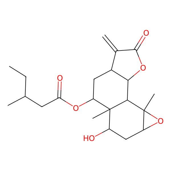 2D Structure of [(1S,2S,6S,8R,9R,10S,12R,14S)-10-hydroxy-9,14-dimethyl-5-methylidene-4-oxo-3,13-dioxatetracyclo[7.5.0.02,6.012,14]tetradecan-8-yl] (3S)-3-methylpentanoate