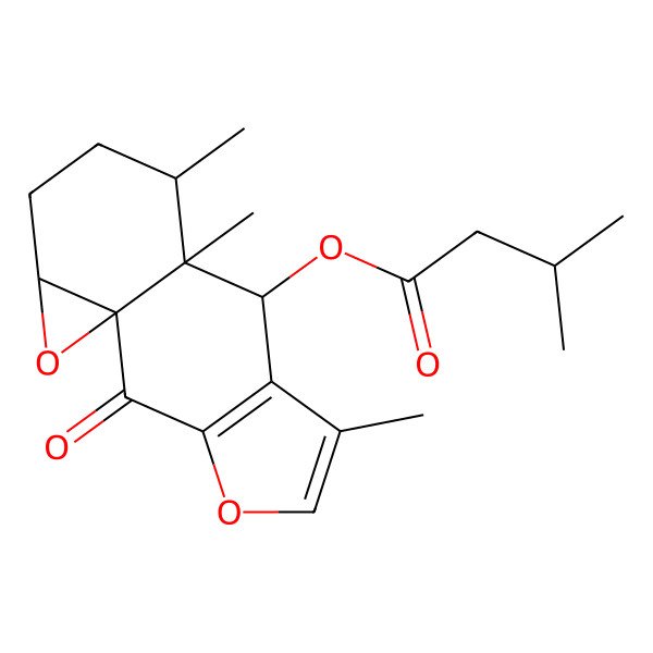 2D Structure of (6,9,10-Trimethyl-2-oxo-4,14-dioxatetracyclo[7.5.0.01,13.03,7]tetradeca-3(7),5-dien-8-yl) 3-methylbutanoate