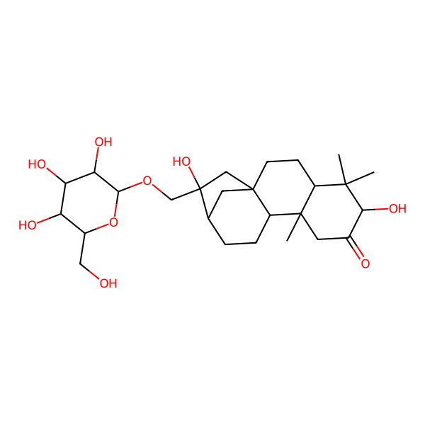 2D Structure of (1S,4S,6S,9S,10R,13R,14R)-6,14-dihydroxy-5,5,9-trimethyl-14-[[(2R,3R,4S,5S,6R)-3,4,5-trihydroxy-6-(hydroxymethyl)oxan-2-yl]oxymethyl]tetracyclo[11.2.1.01,10.04,9]hexadecan-7-one