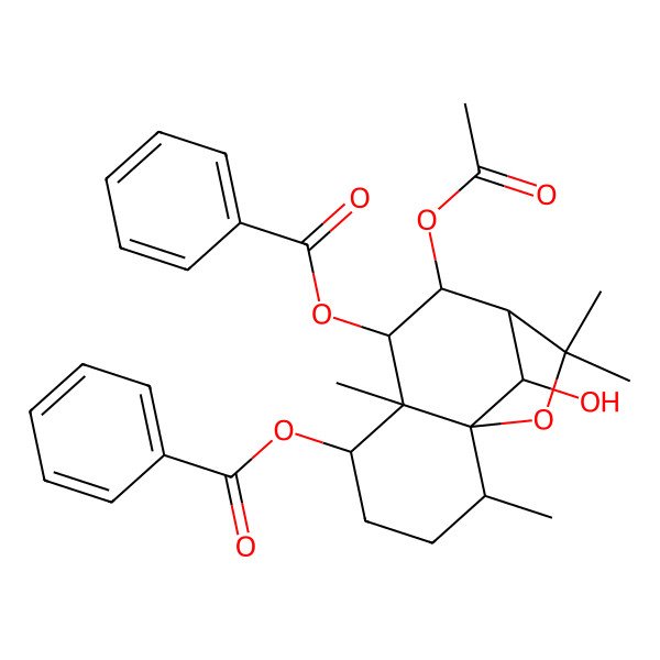2D Structure of (8-Acetyloxy-7-benzoyloxy-12-hydroxy-2,6,10,10-tetramethyl-11-oxatricyclo[7.2.1.01,6]dodecan-5-yl) benzoate
