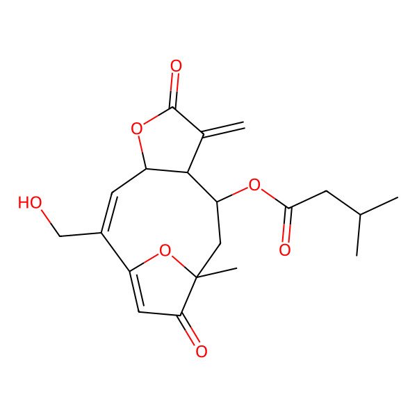2D Structure of [(2Z,4R,8R,9R,11R)-2-(hydroxymethyl)-11-methyl-7-methylidene-6,12-dioxo-5,14-dioxatricyclo[9.2.1.04,8]tetradeca-1(13),2-dien-9-yl] 3-methylbutanoate