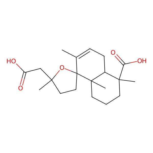 2D Structure of 5'-(carboxymethyl)-1,4a,5',6-tetramethylspiro[3,4,8,8a-tetrahydro-2H-naphthalene-5,2'-oxolane]-1-carboxylic acid