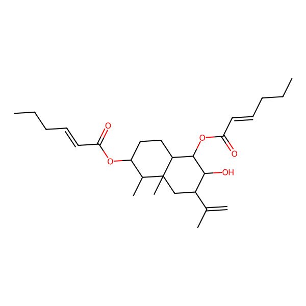 2D Structure of [(1R,2R,4aR,5S,6R,7S,8aR)-5-[(Z)-hex-2-enoyl]oxy-6-hydroxy-1,8a-dimethyl-7-prop-1-en-2-yl-2,3,4,4a,5,6,7,8-octahydro-1H-naphthalen-2-yl] (Z)-hex-2-enoate